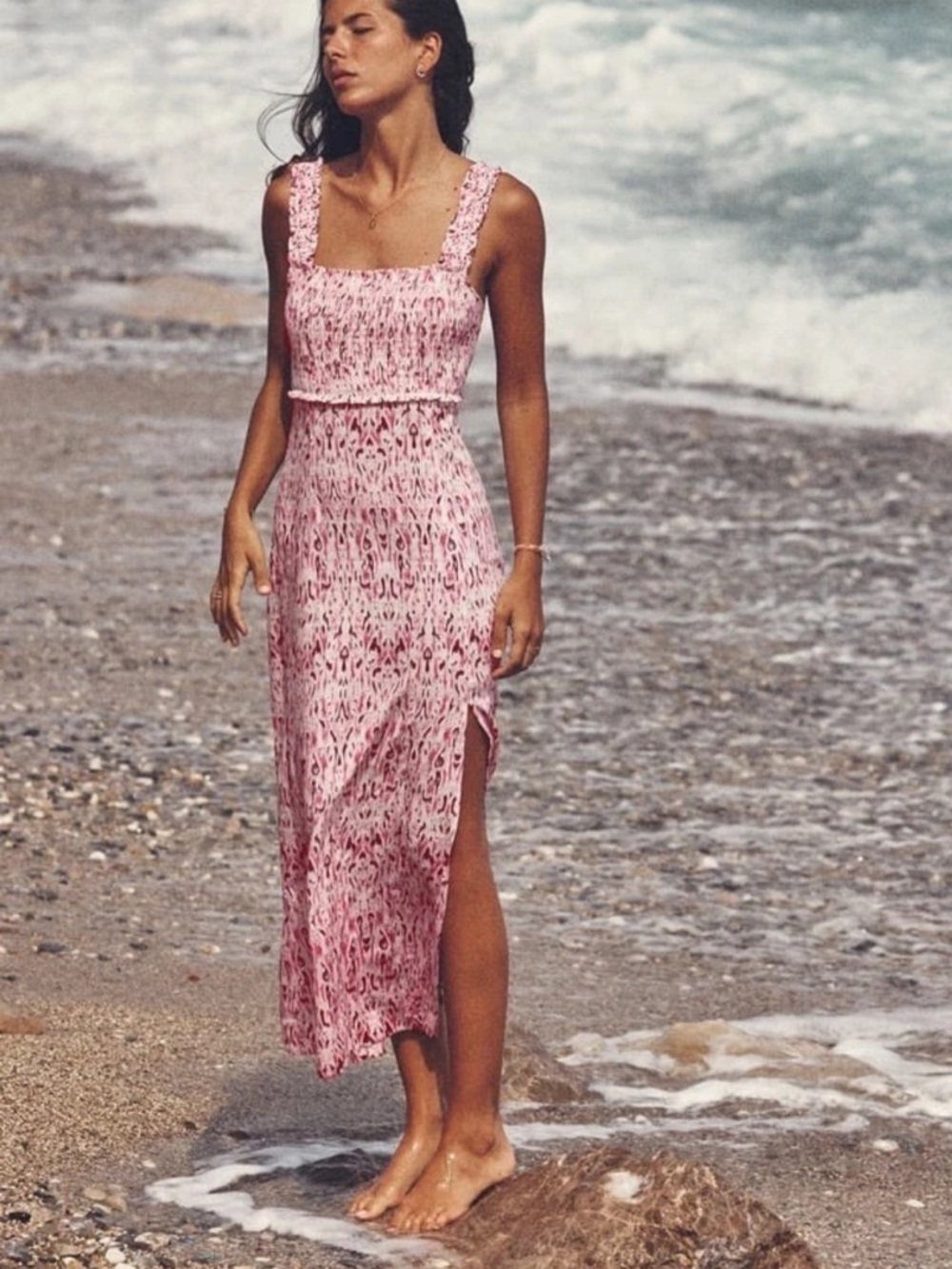 Zara Pink Patterned Midi Dress
